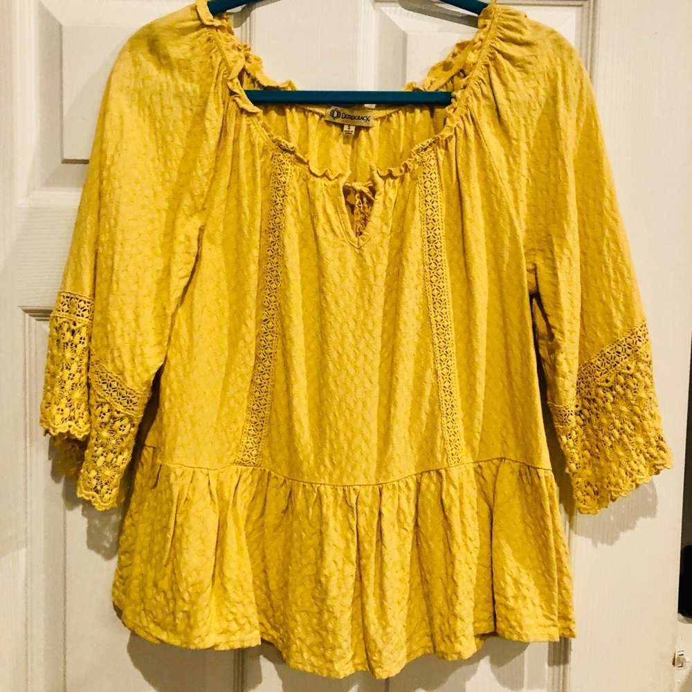 Yellow Democracy 3/4 sleeve blouse - Small